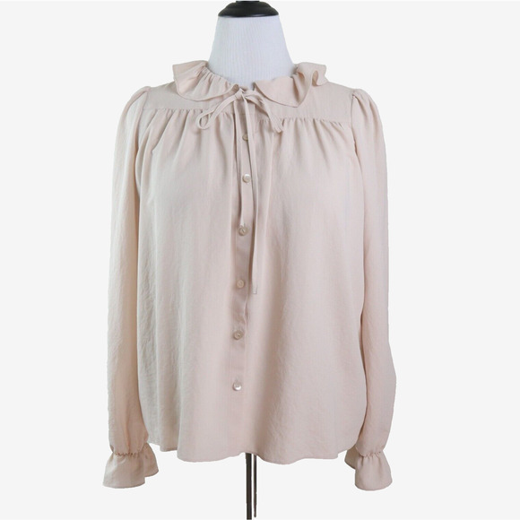 NWT ASOS US 8 Ruffle Tie Neck Blouse Long Sleeve Cream - Picture 2 of 9